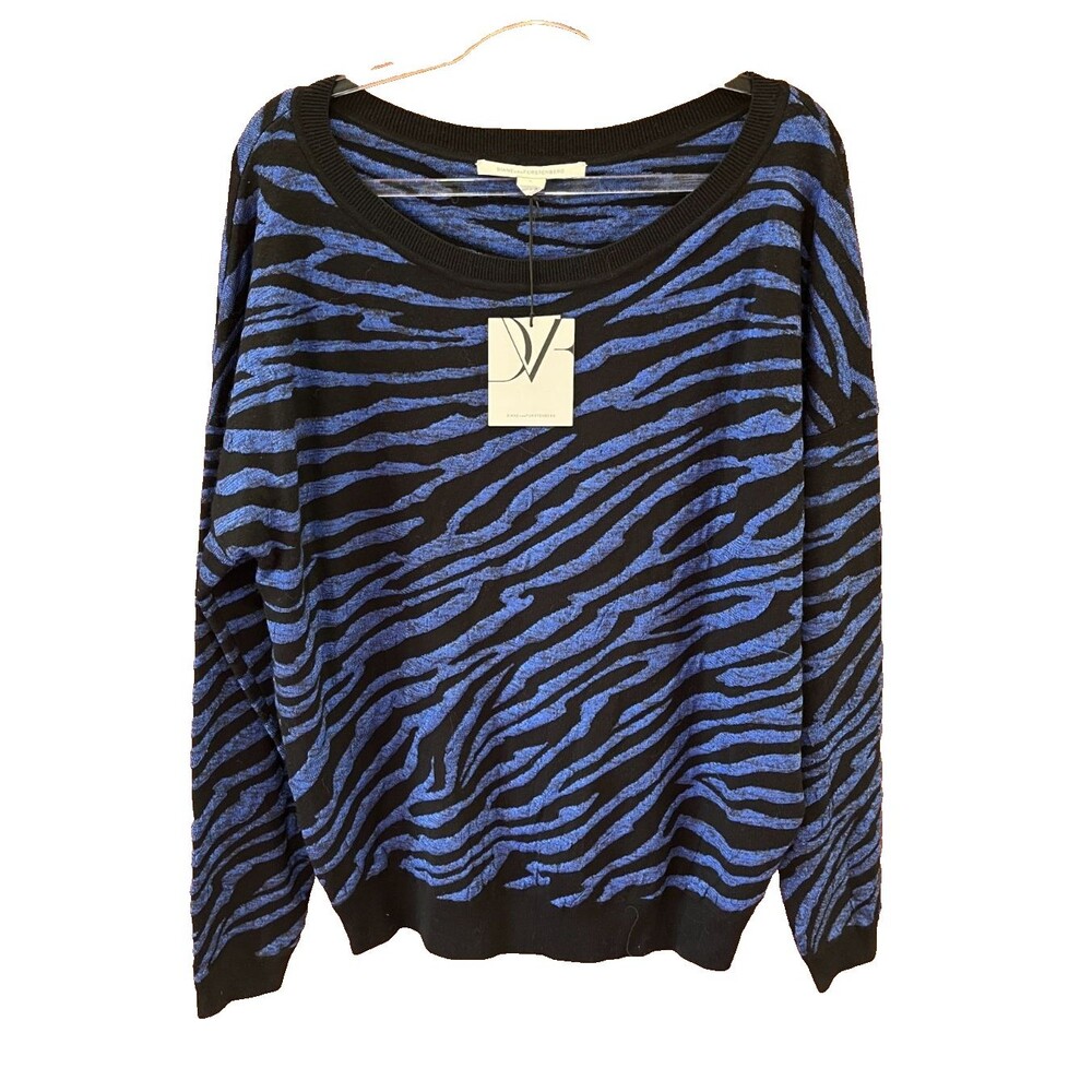 Diane Von Furstenberg NEW Size L Estelle Jumper Sweater Tiger Print Black Blue